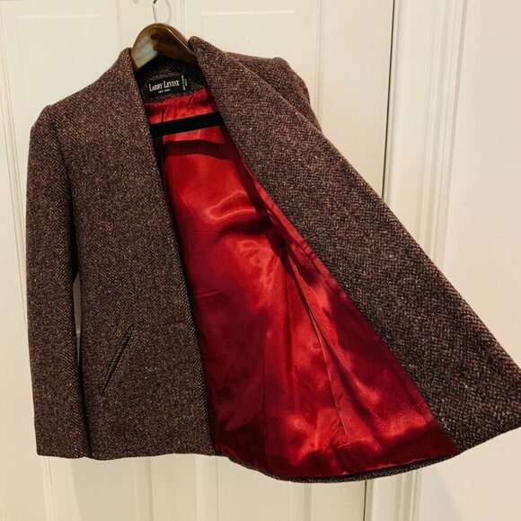 Vintage LARRY LEVINE Tweed BLAZER SIZE Small LINED IN RED - Picture 11 of 16